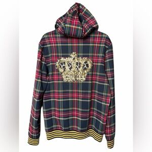 INC International Concepts Plaid/Leopard Zip Up Hoodie Crown statement Size M